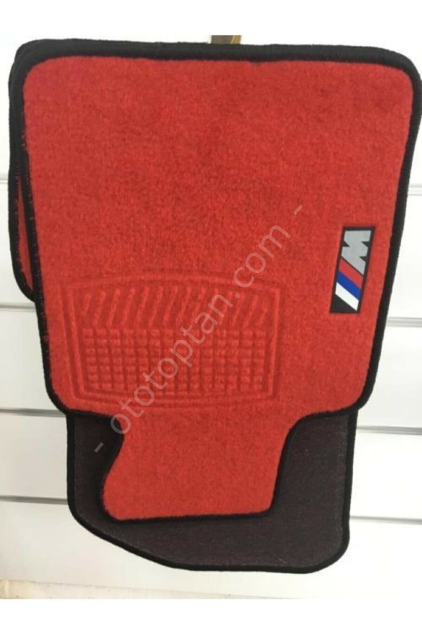 Bmw E90 Kırmızı Halı Paspas Seti, Kenarları Siyah